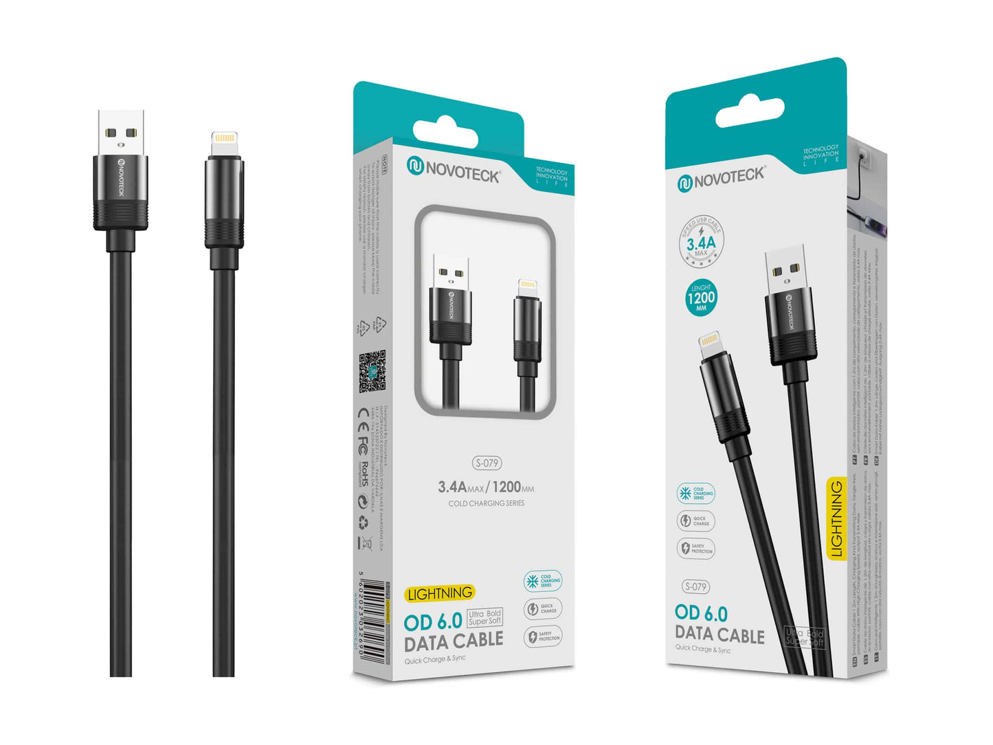 Cabo de Dados Lightning 3.4A,1.2m,OD 6.0 Super Grosso,Alta Durabilidade S-079